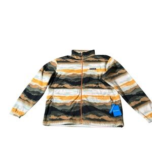 Columbia Men's Patterned Fleece Jacket - Black, Orange, White Size XL Super Warm